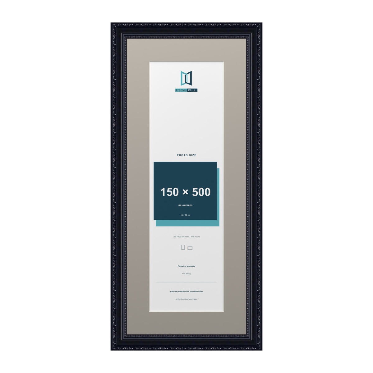 Louis Range Black Picture, Photo & Poster Frame with Dawn Grey Mount - 60x25cm Frame for 50x15cm Photo, Black
