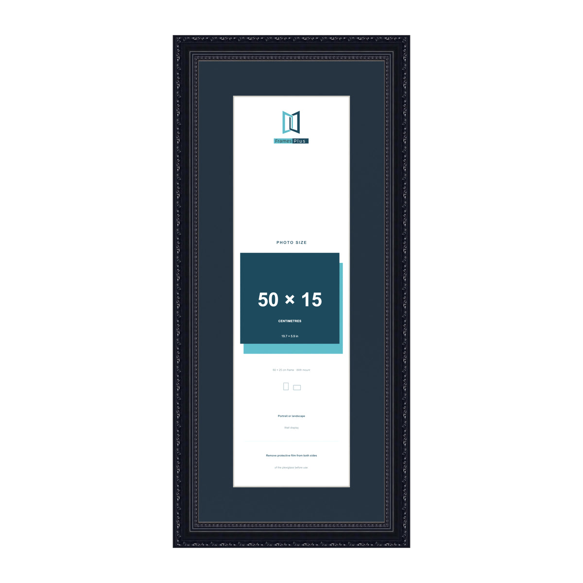 Louis Range Black Picture, Photo & Poster Frame with Pacific Blue Mount - 60x25cm Frame for 50x15cm Photo, Black