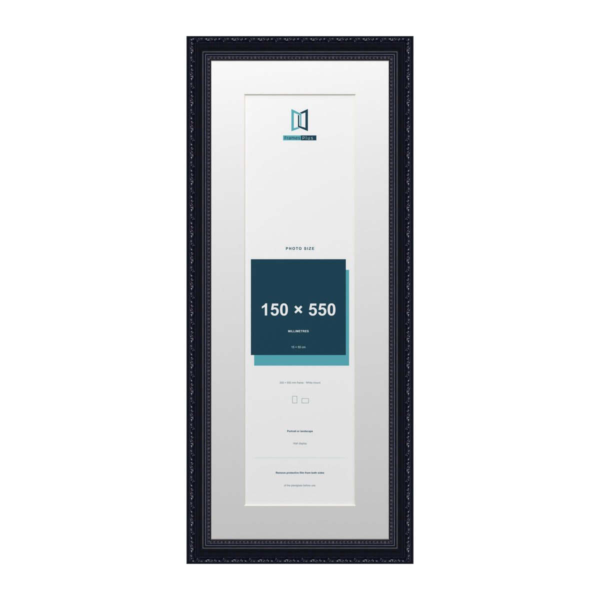 Louis Range Black Picture, Photo & Poster Frame with White Mount - 65x25cm Frame for 55x15cm Photo, Black