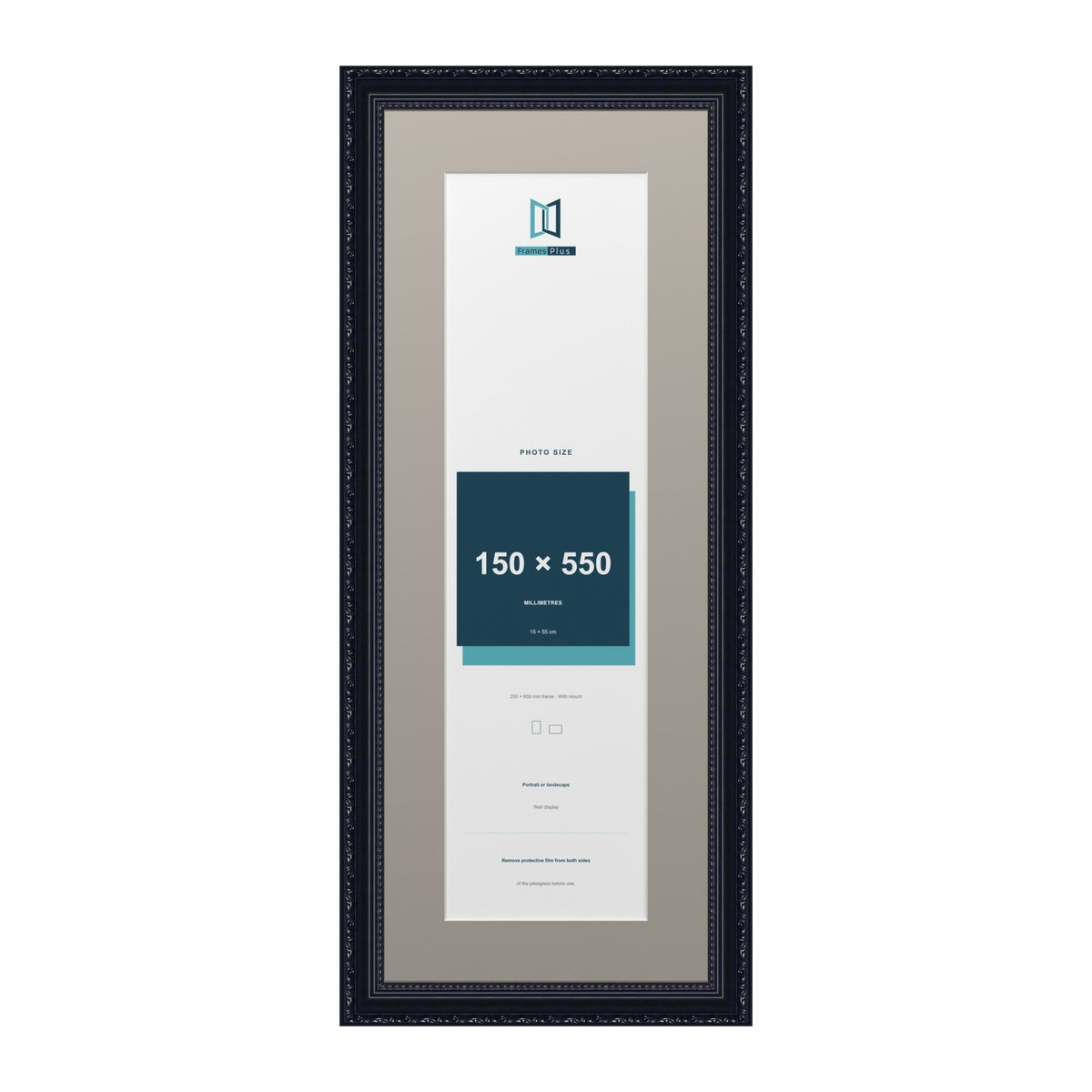 Louis Range Black Picture, Photo & Poster Frame with Dawn Grey Mount - 65x25cm Frame for 55x15cm Photo, Black