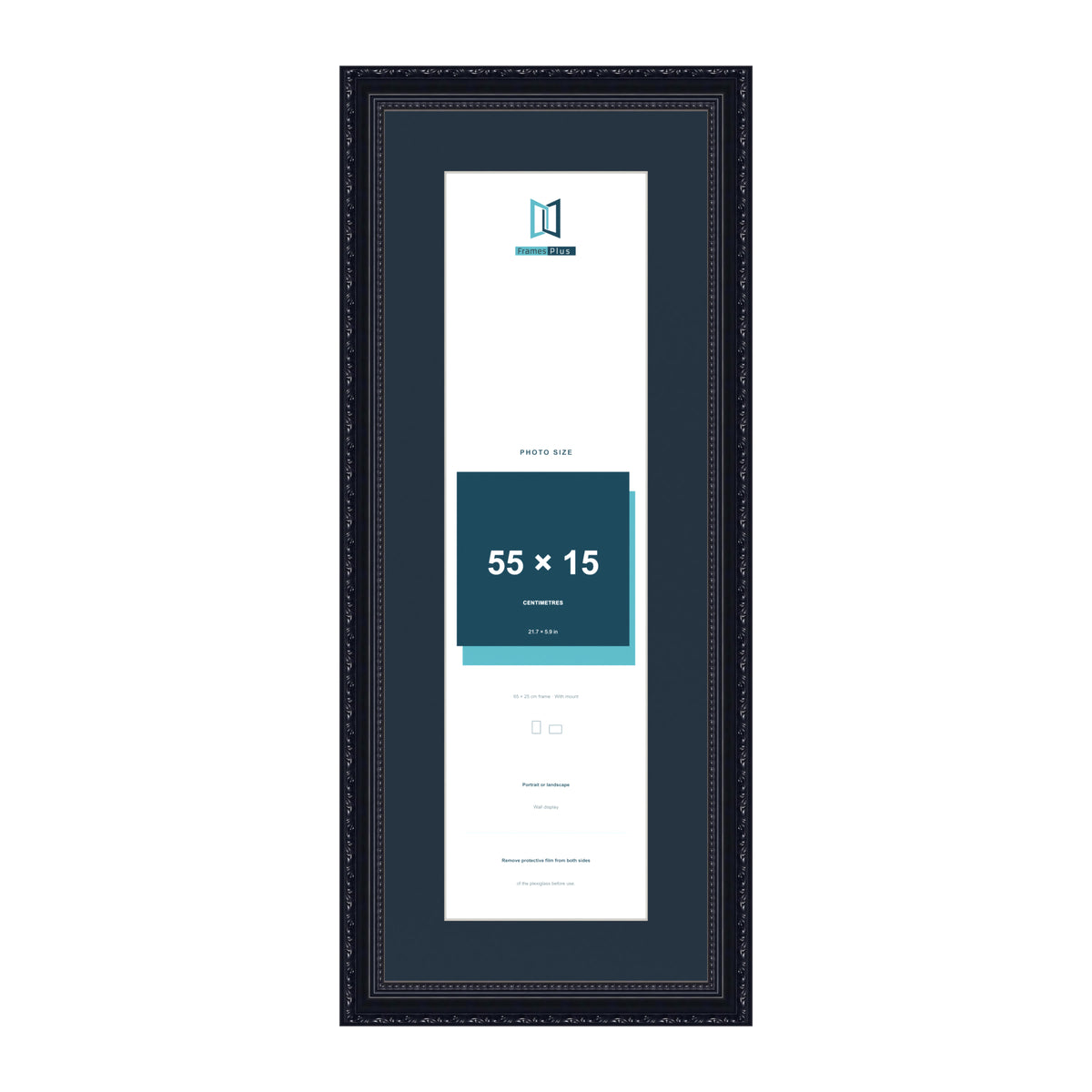 Louis Range Black Picture, Photo & Poster Frame with Pacific Blue Mount - 65x25cm Frame for 55x15cm Photo, Black