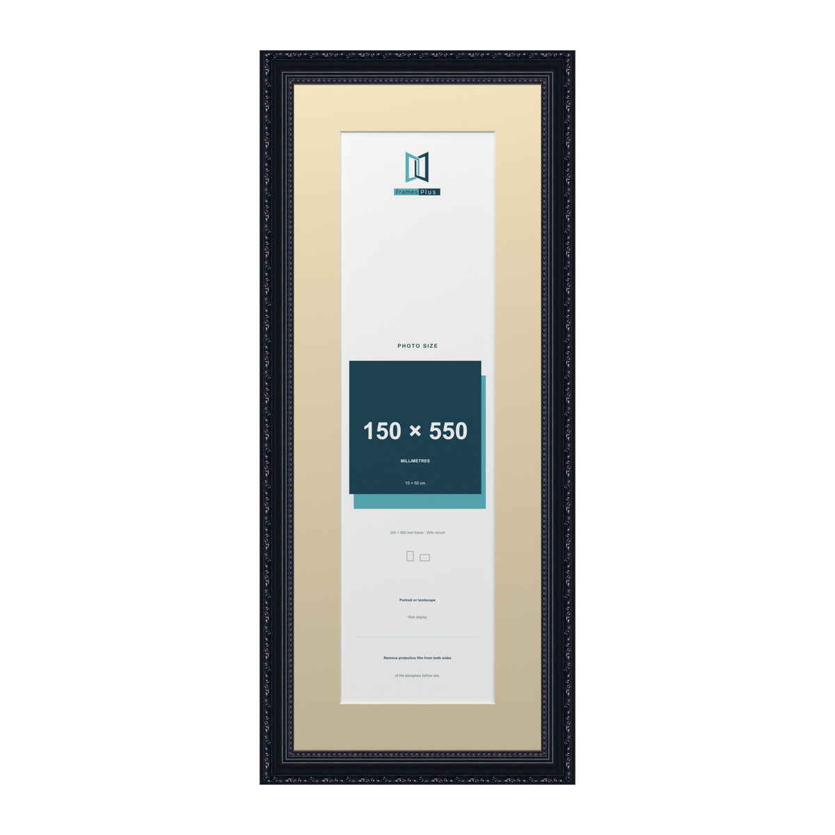 Louis Range Black Picture, Photo & Poster Frame with Ivory Mount - 65x25cm Frame for 55x15cm Photo, Black
