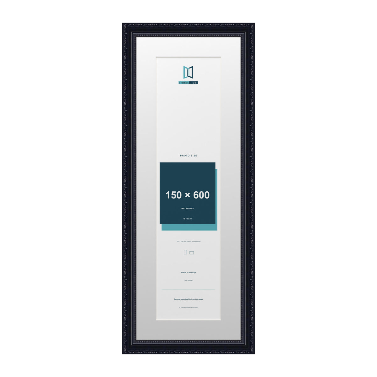 Louis Range Black Picture, Photo & Poster Frame with White Mount - 70x25cm Frame for 60x15cm Photo, Black