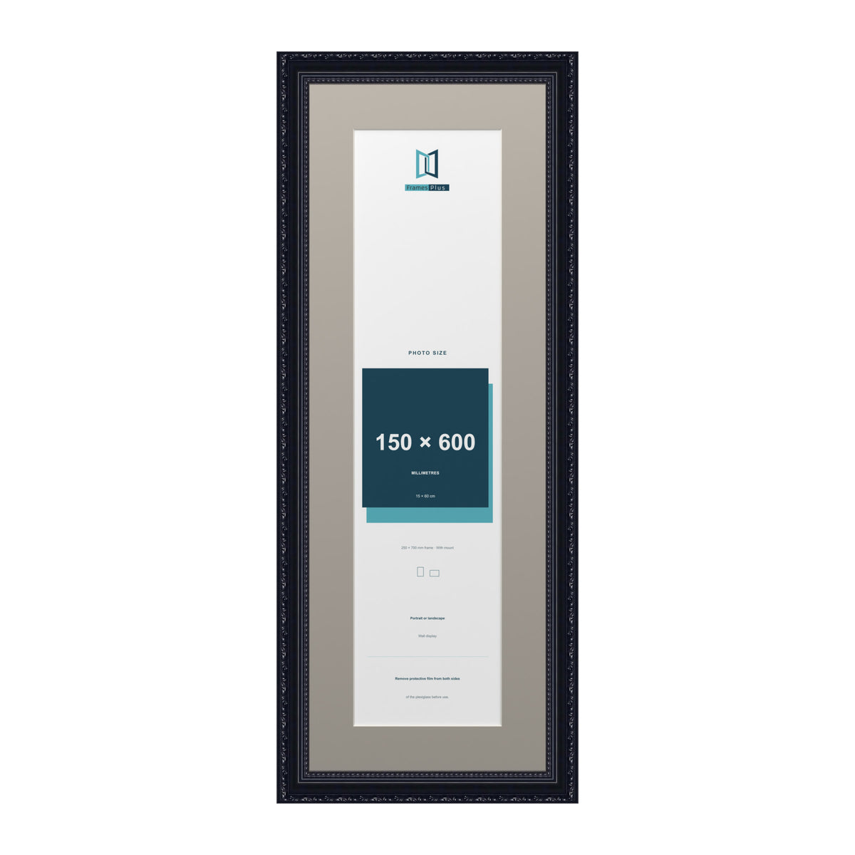 Louis Range Black Picture, Photo & Poster Frame with Dawn Grey Mount - 70x25cm Frame for 60x15cm Photo, Black