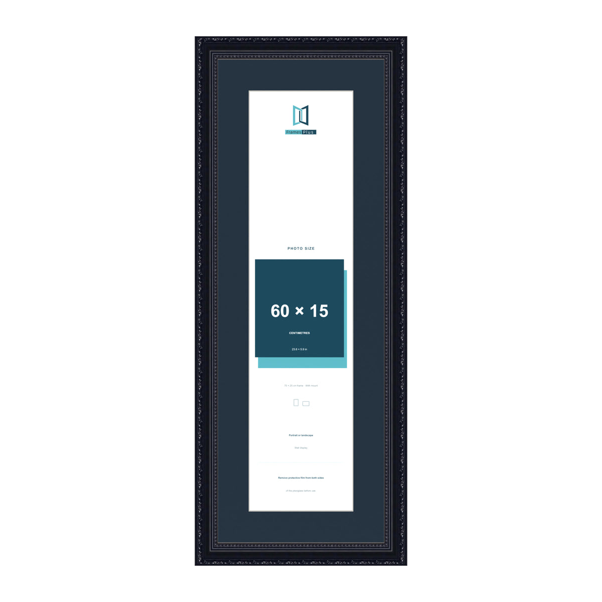 Louis Range Black Picture, Photo & Poster Frame with Pacific Blue Mount - 70x25cm Frame for 60x15cm Photo, Black