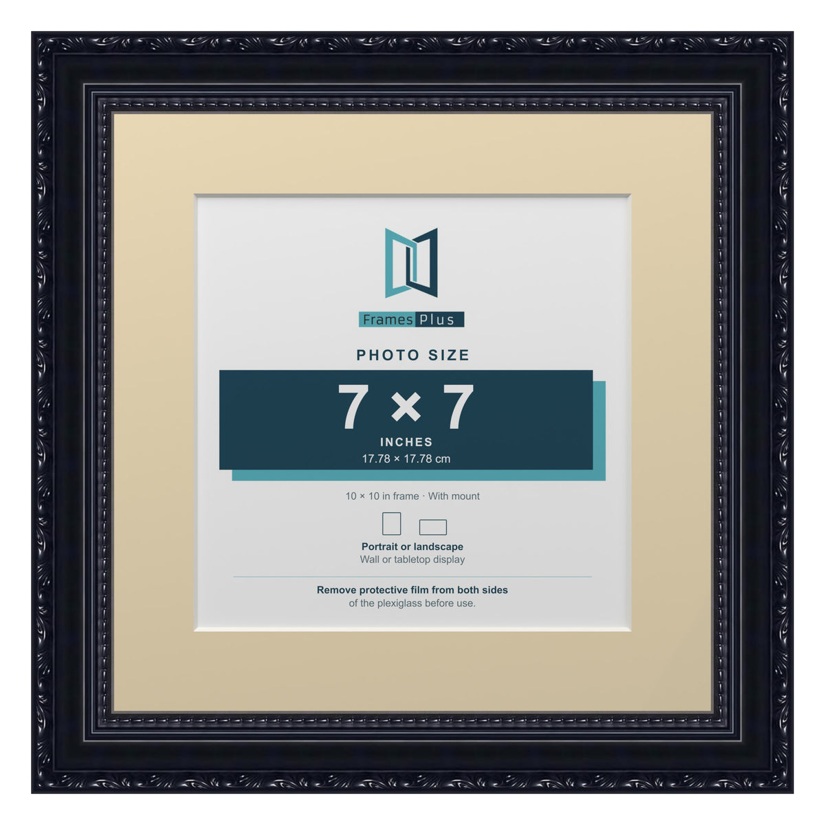 Louis Range Black Picture, Photo & Poster Frame with Ivory Mount - 10x10" Frame for 7x7" Photo, Black