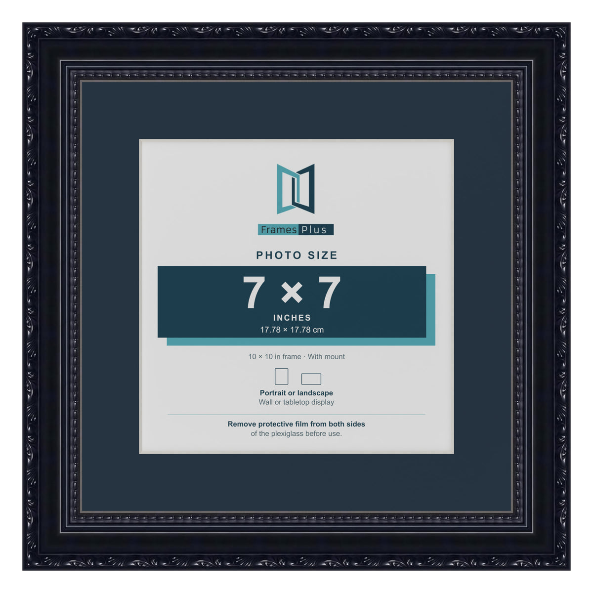 Louis Range Black Picture, Photo & Poster Frame with Pacific Blue Mount - 10x10" Frame for 7x7" Photo, Black