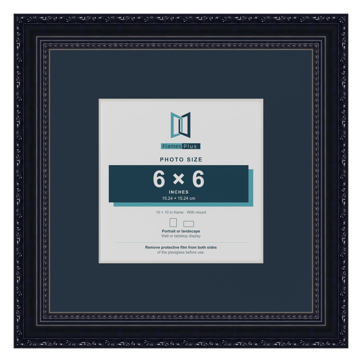 Louis Range Black Picture, Photo & Poster Frame with Pacific Blue Mount - 10x10" Frame for 6x6" Photo, Black