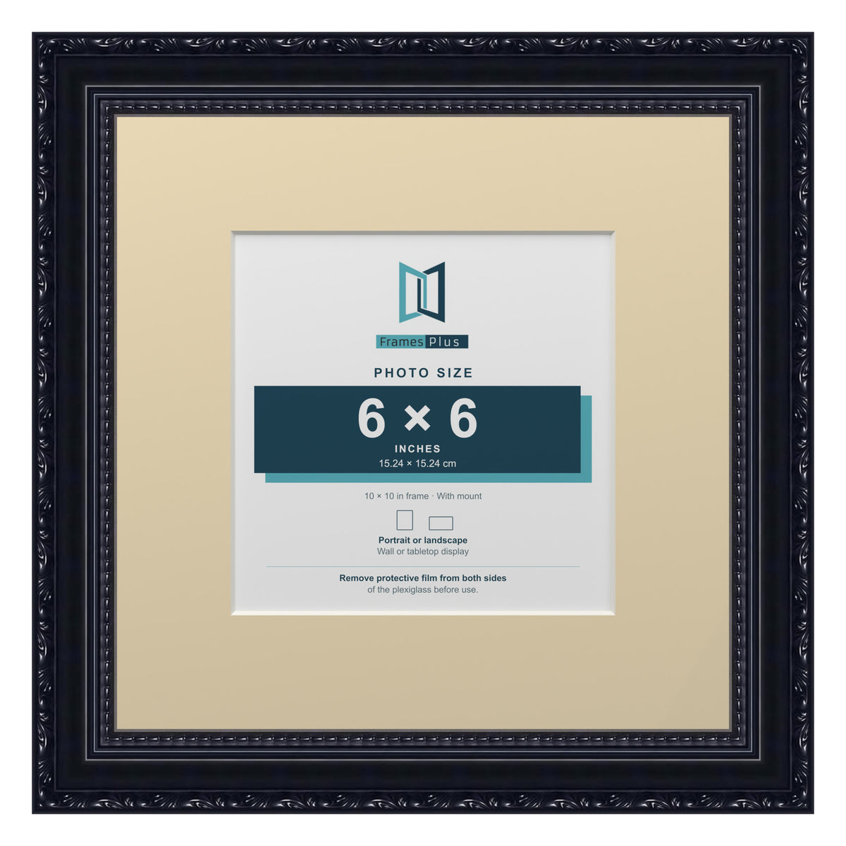 Louis Range Black Picture, Photo & Poster Frame with Ivory Mount - 10x10" Frame for 6x6" Photo, Black