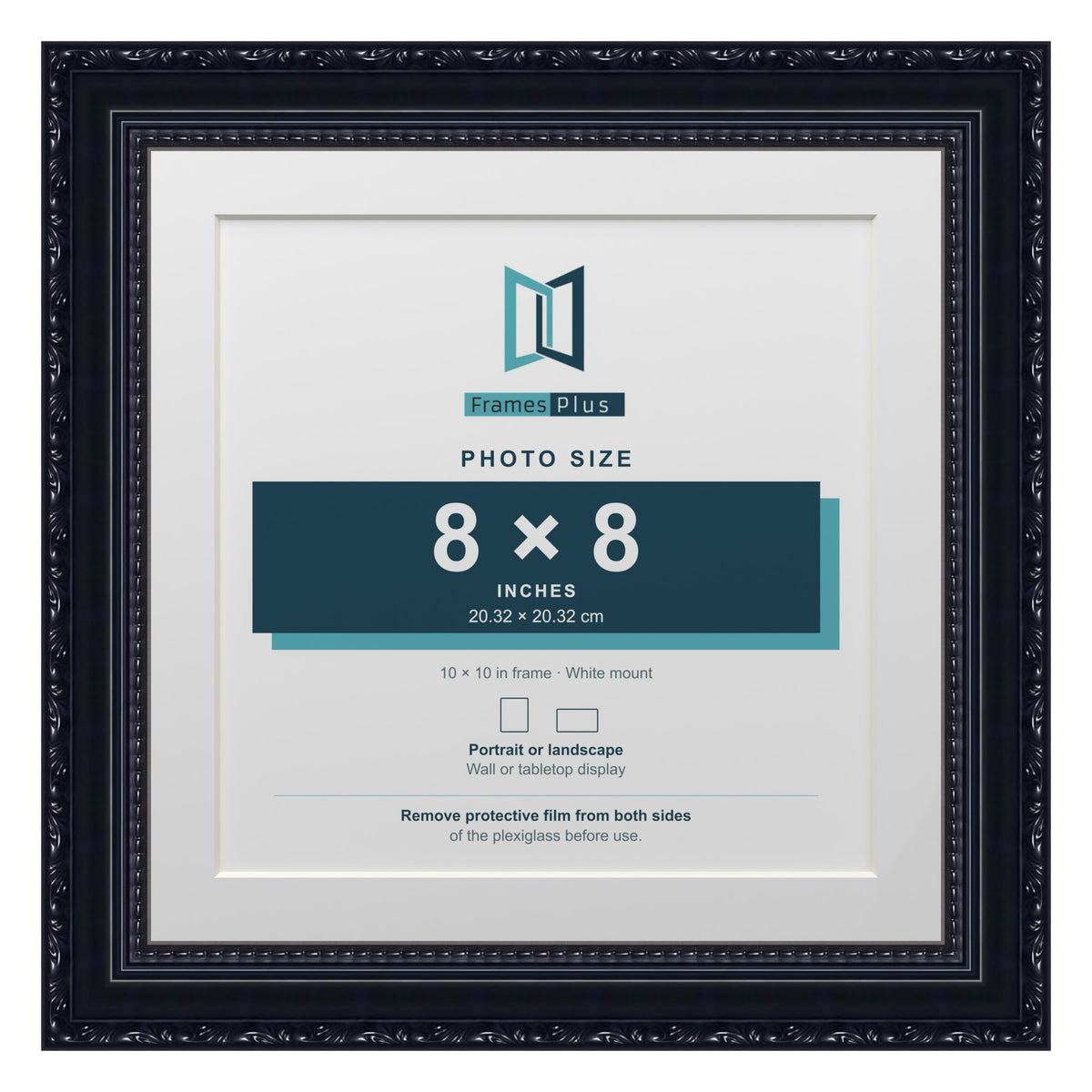 Louis Range Black Picture, Photo & Poster Frame with White Mount - 10x10" Frame for 8x8" Photo, Black