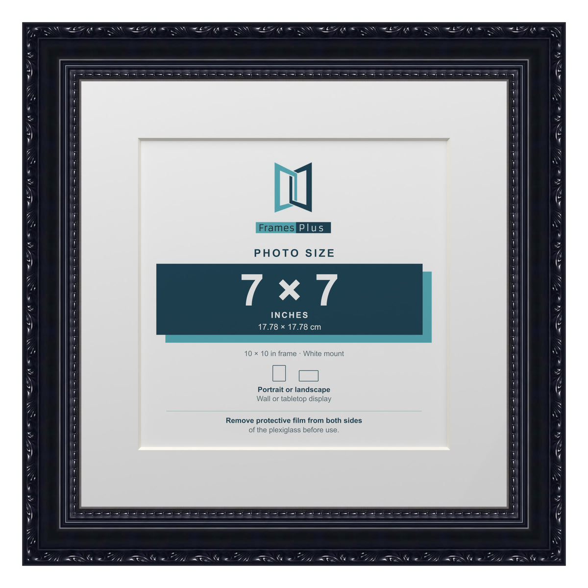 Louis Range Black Picture, Photo & Poster Frame with White Mount - 10x10" Frame for 7x7" Photo, Black
