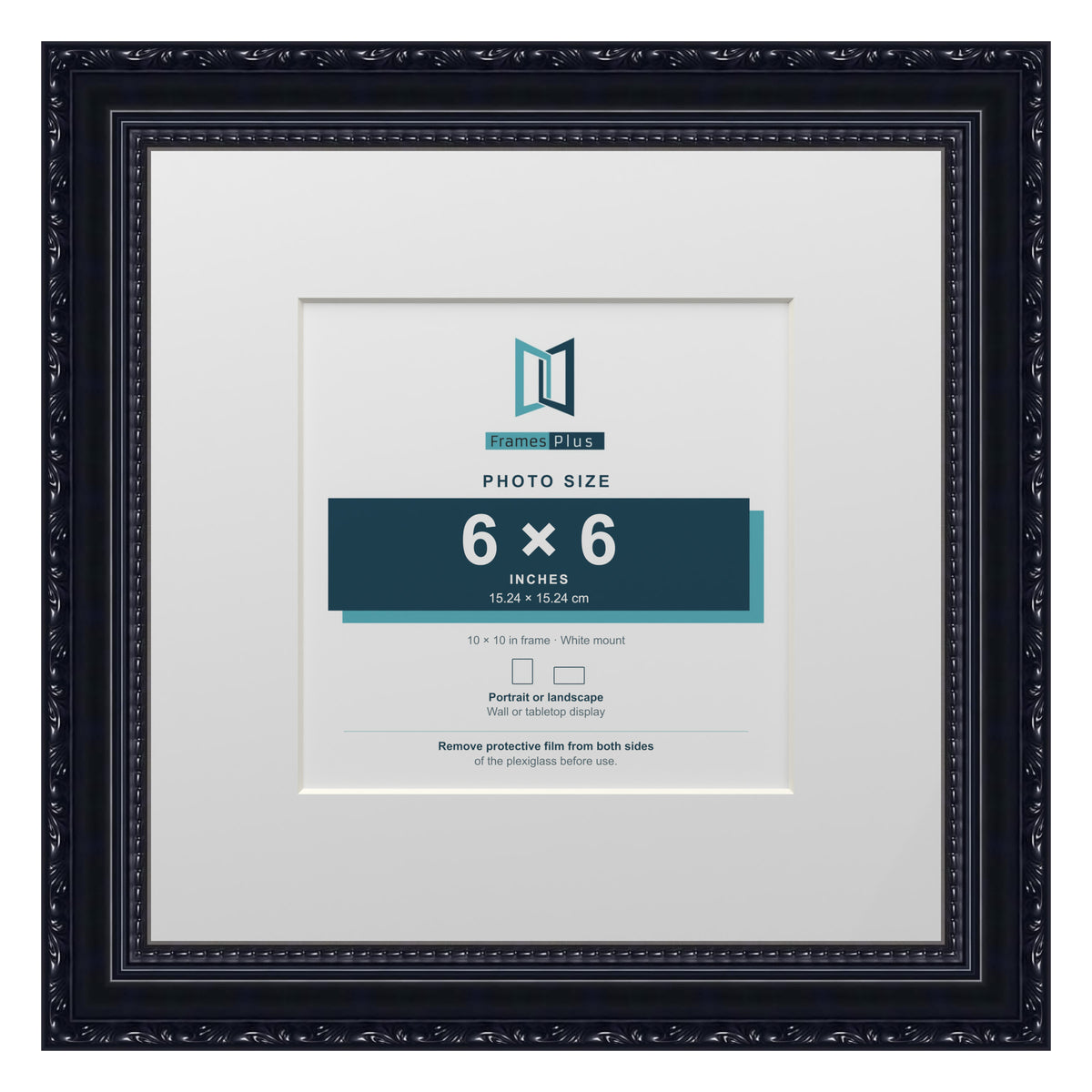 Louis Range Black Picture, Photo & Poster Frame with White Mount - 10x10" Frame for 6x6" Photo, Black
