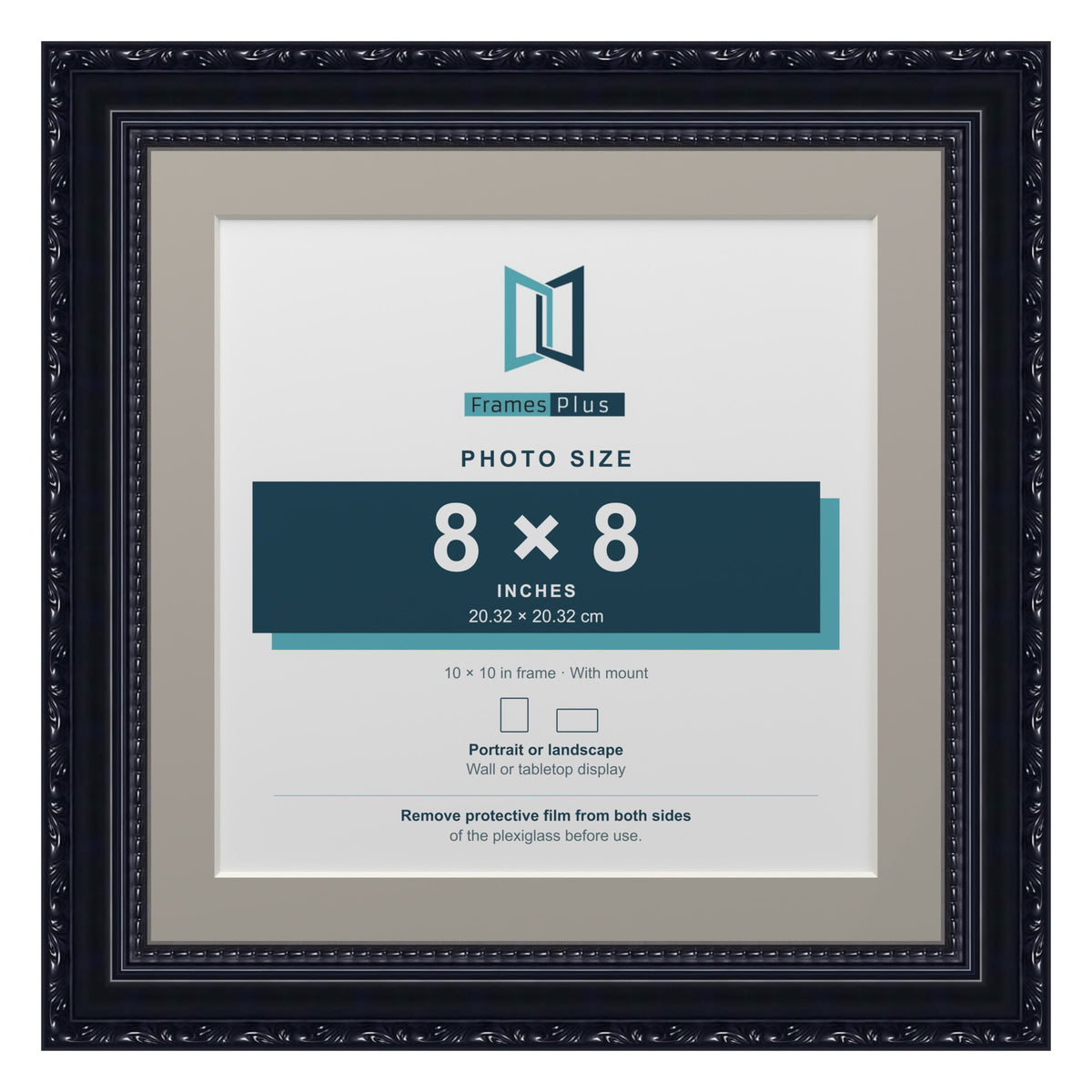 Louis Range Black Picture, Photo & Poster Frame with Dawn Grey Mount - 10x10" Frame for 8x8" Photo, Black