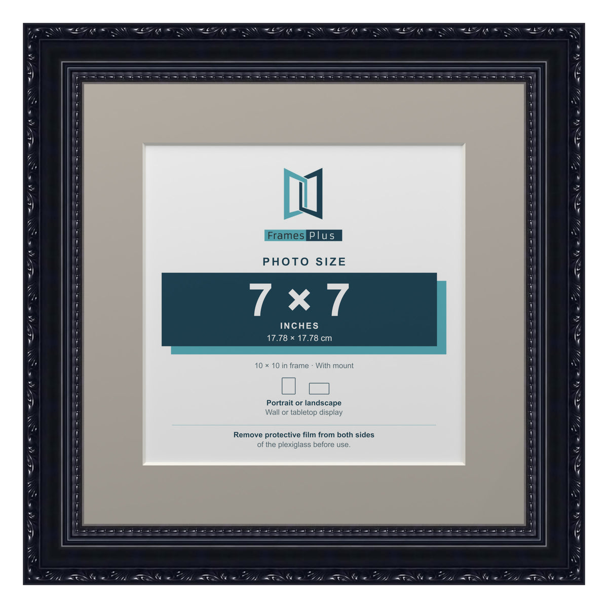 Louis Range Black Picture, Photo & Poster Frame with Dawn Grey Mount - 10x10" Frame for 7x7" Photo, Black