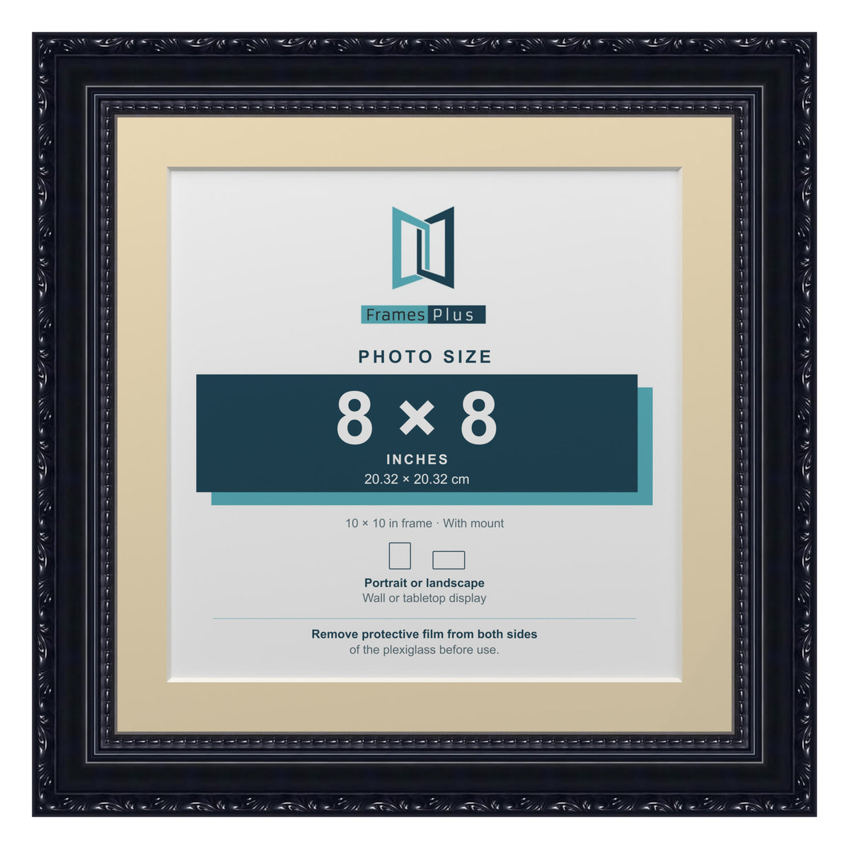 Louis Range Black Picture, Photo & Poster Frame with Ivory Mount - 10x10" Frame for 8x8" Photo, Black