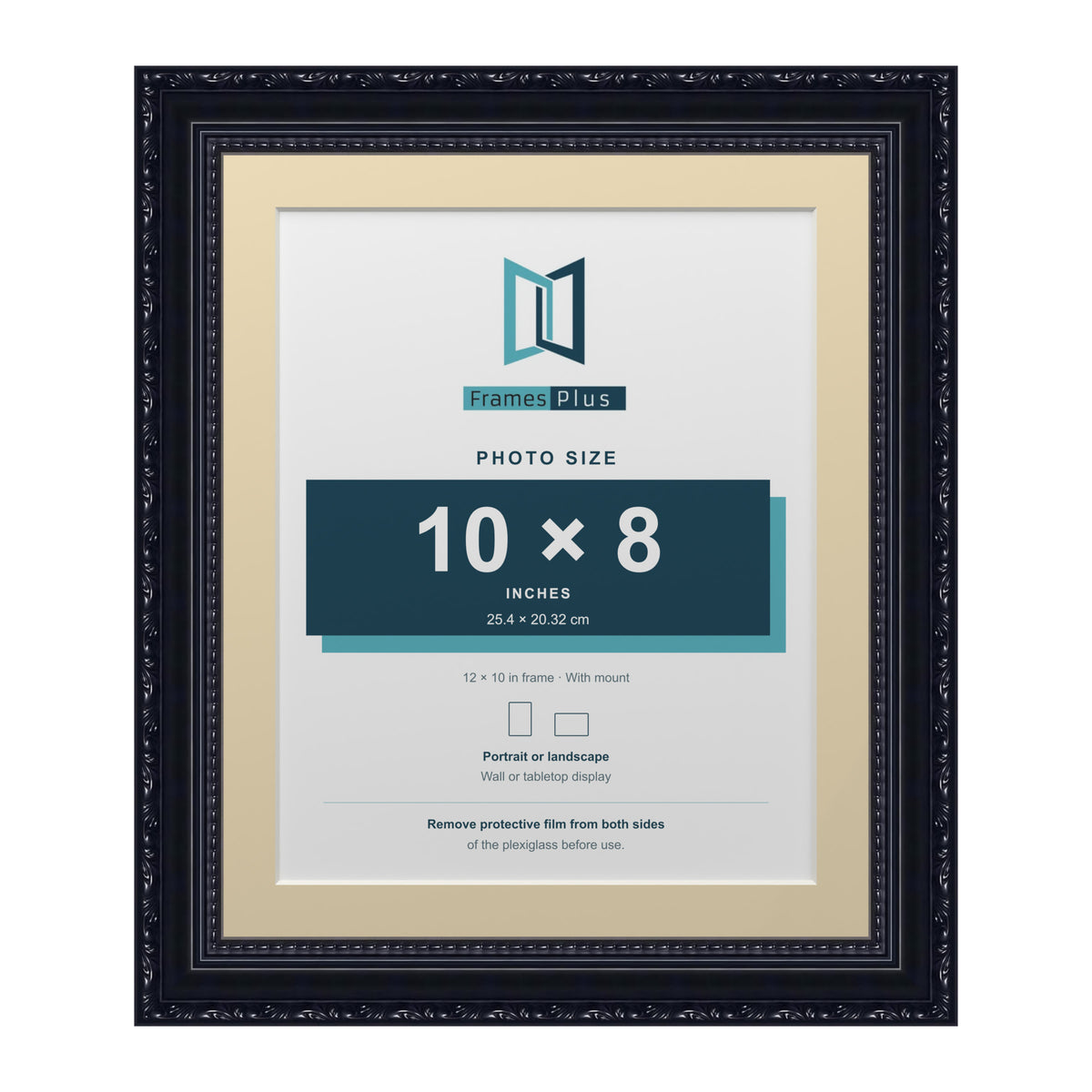 Louis Range Black Picture, Photo & Poster Frame with Ivory Mount - 12x10" Frame for 10x8" Photo, Black