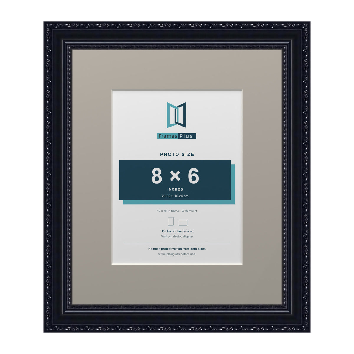 Louis Range Black Picture, Photo & Poster Frame with Dawn Grey Mount - 12x10" Frame for 8x6" Photo, Black