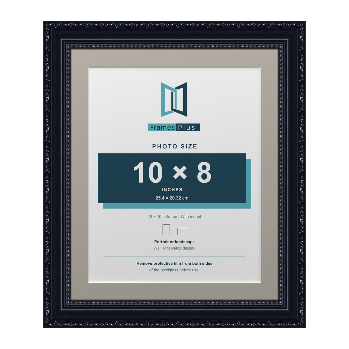 Louis Range Black Picture, Photo & Poster Frame with Dawn Grey Mount - 12x10" Frame for 10x8" Photo, Black