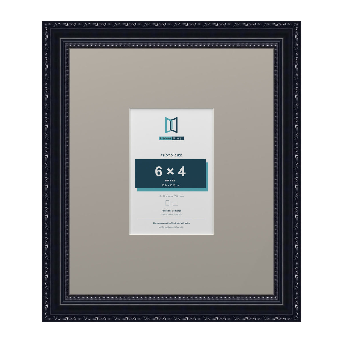 Louis Range Black Picture, Photo & Poster Frame with Dawn Grey Mount - 12x10" Frame for 6x4" Photo, Black
