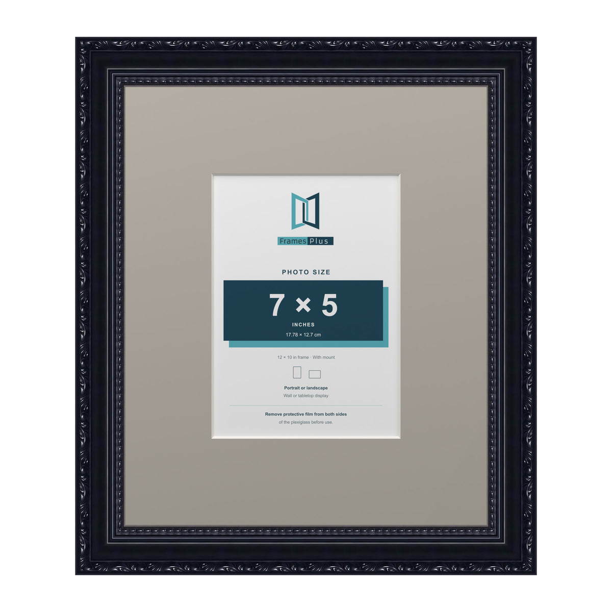 Louis Range Black Picture, Photo & Poster Frame with Dawn Grey Mount - 12x10" Frame for 7x5" Photo, Black