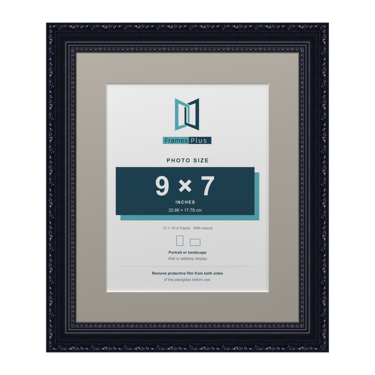 Louis Range Black Picture, Photo & Poster Frame with Dawn Grey Mount - 12x10" Frame for 9x7" Photo, Black