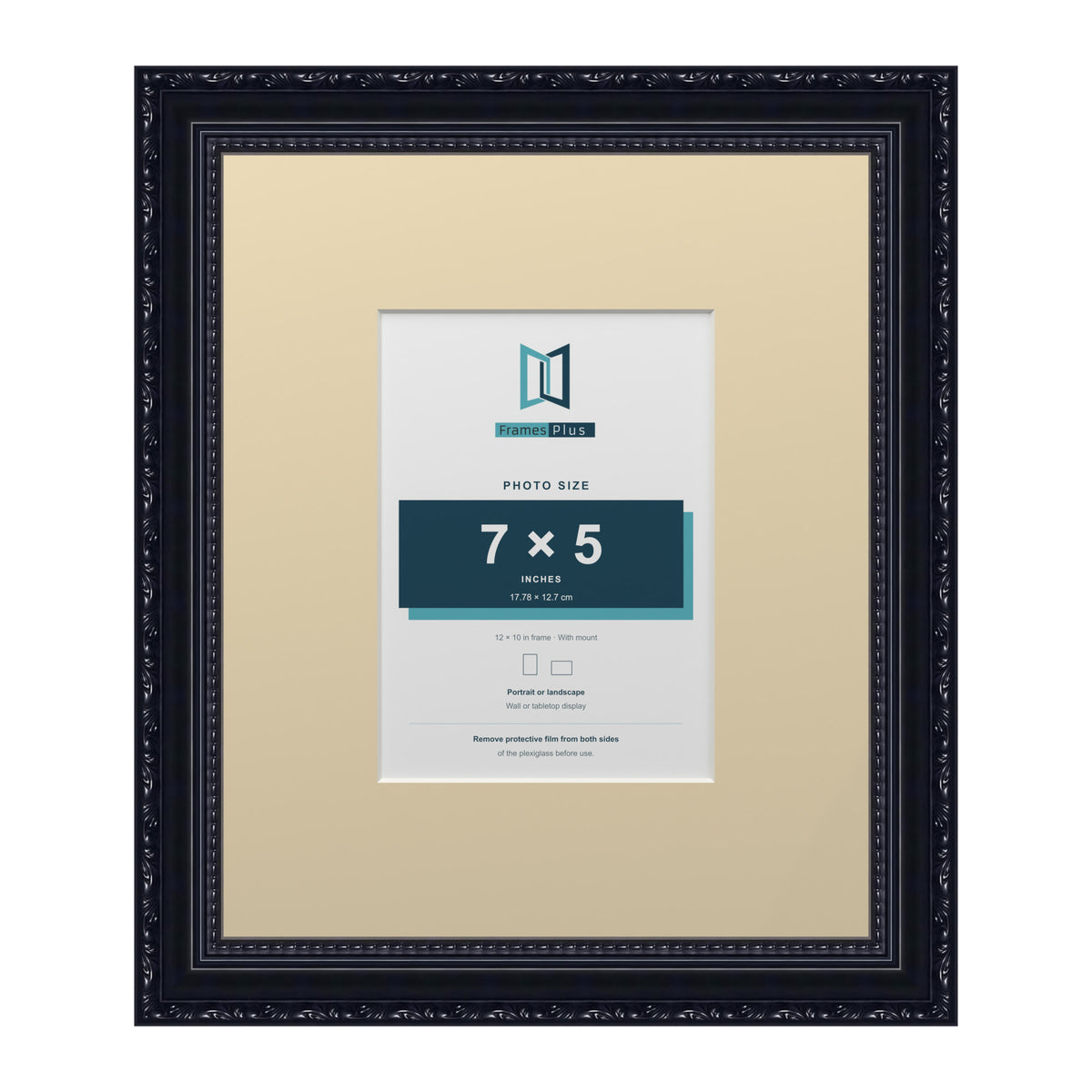 Louis Range Black Picture, Photo & Poster Frame with Ivory Mount - 12x10" Frame for 7x5" Photo, Black