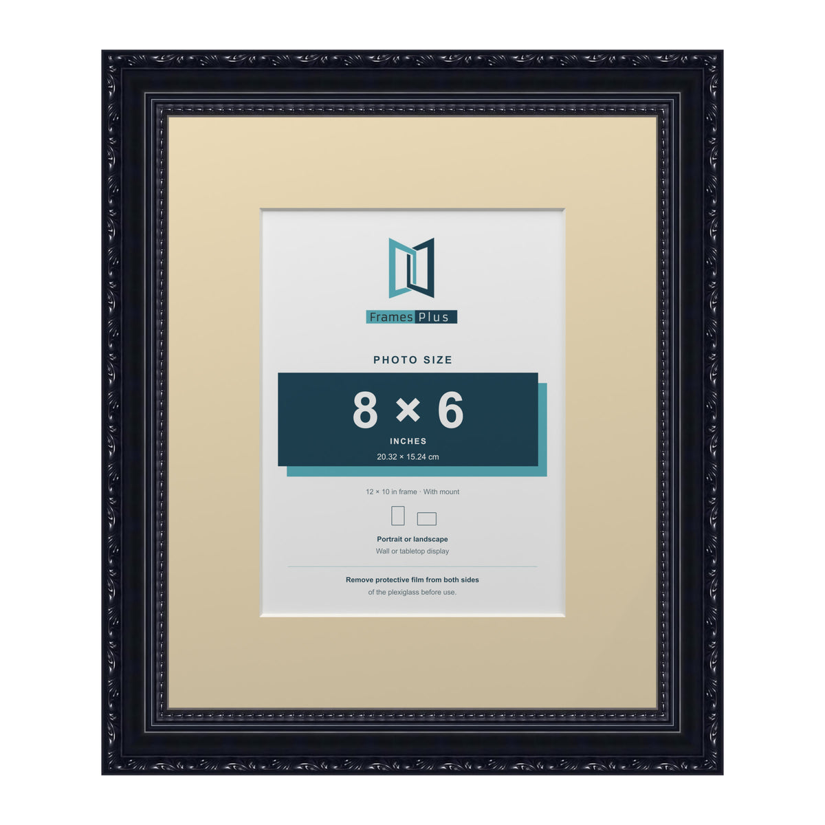 Louis Range Black Picture, Photo & Poster Frame with Ivory Mount - 12x10" Frame for 8x6" Photo, Black