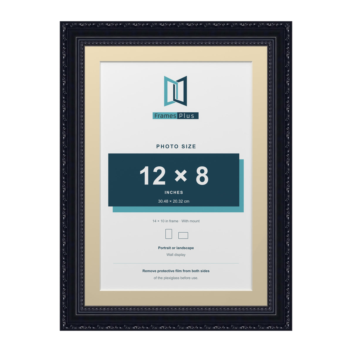 Louis Range Black Picture, Photo & Poster Frame with Ivory Mount - 14x10" Frame for 12x8" Photo, Black