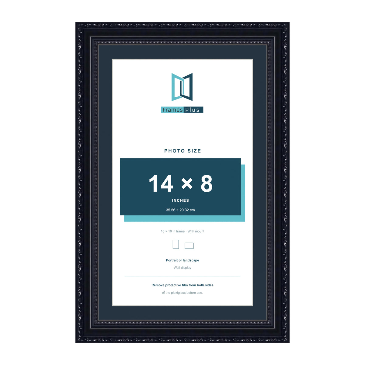 Louis Range Black Picture, Photo & Poster Frame with Pacific Blue Mount - 16x10" Frame for 14x8" Photo, Black