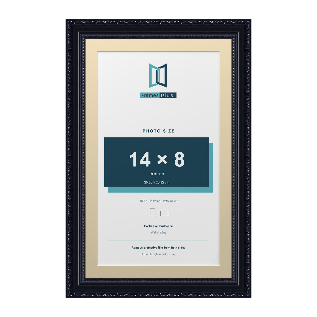 Louis Range Black Picture, Photo & Poster Frame with Ivory Mount - 16x10" Frame for 14x8" Photo, Black