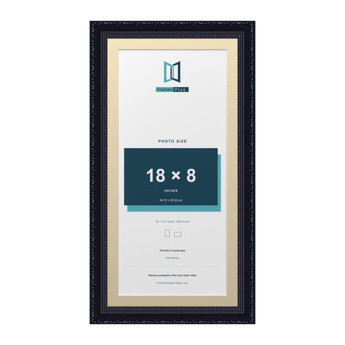 Louis Range Black Picture, Photo & Poster Frame with Ivory Mount - 20x10" Frame for 18x8" Photo, Black