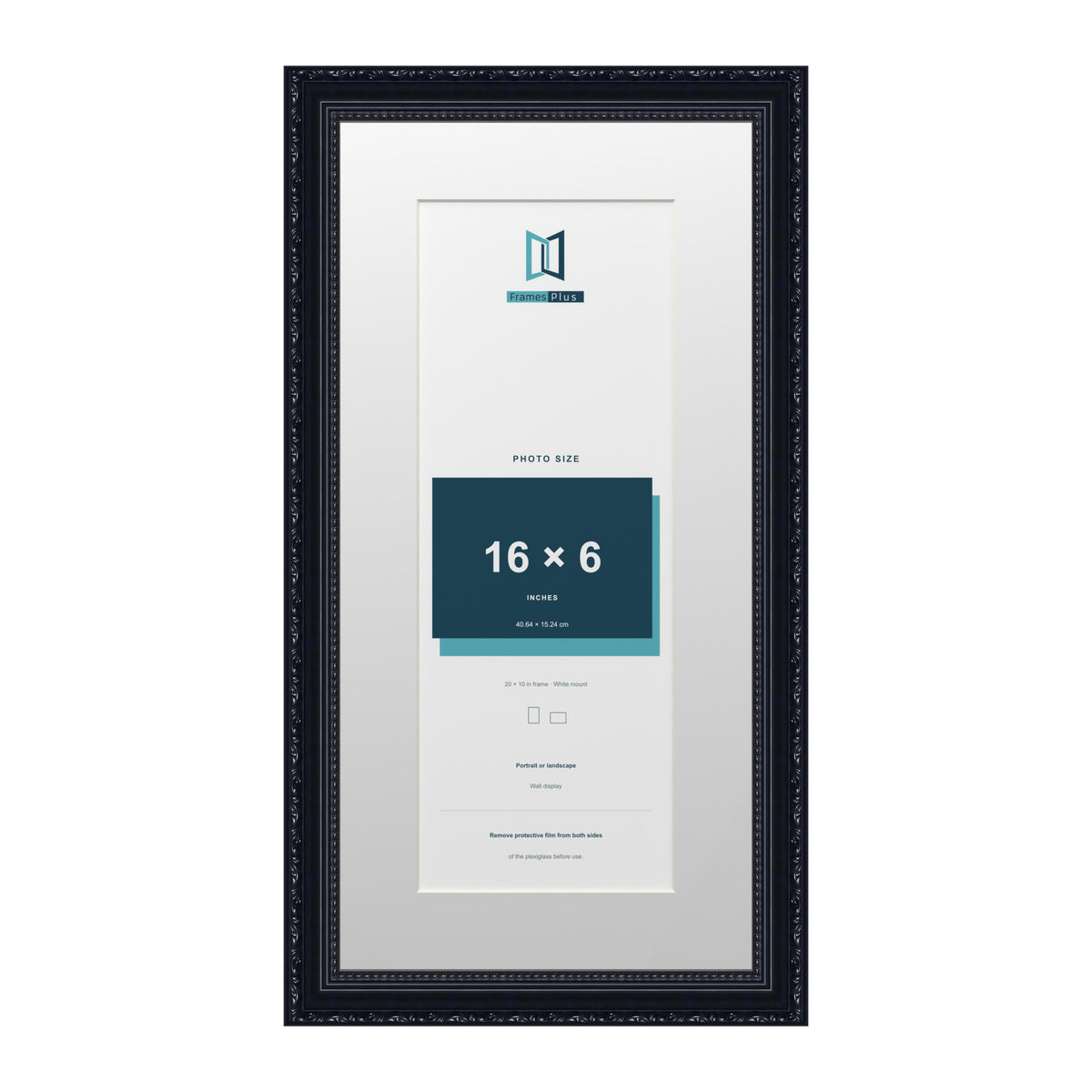Louis Range Black Picture, Photo & Poster Frame with White Mount - 20x10" Frame for 16x6" Photo, Black