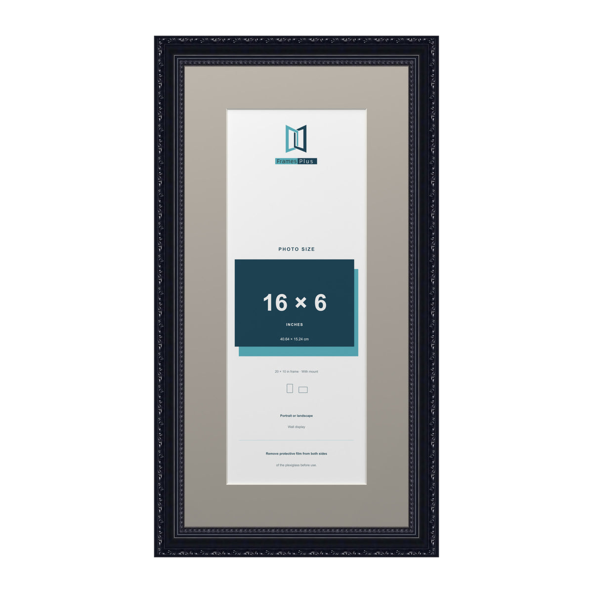 Louis Range Black Picture, Photo & Poster Frame with Dawn Grey Mount - 20x10" Frame for 16x6" Photo, Black