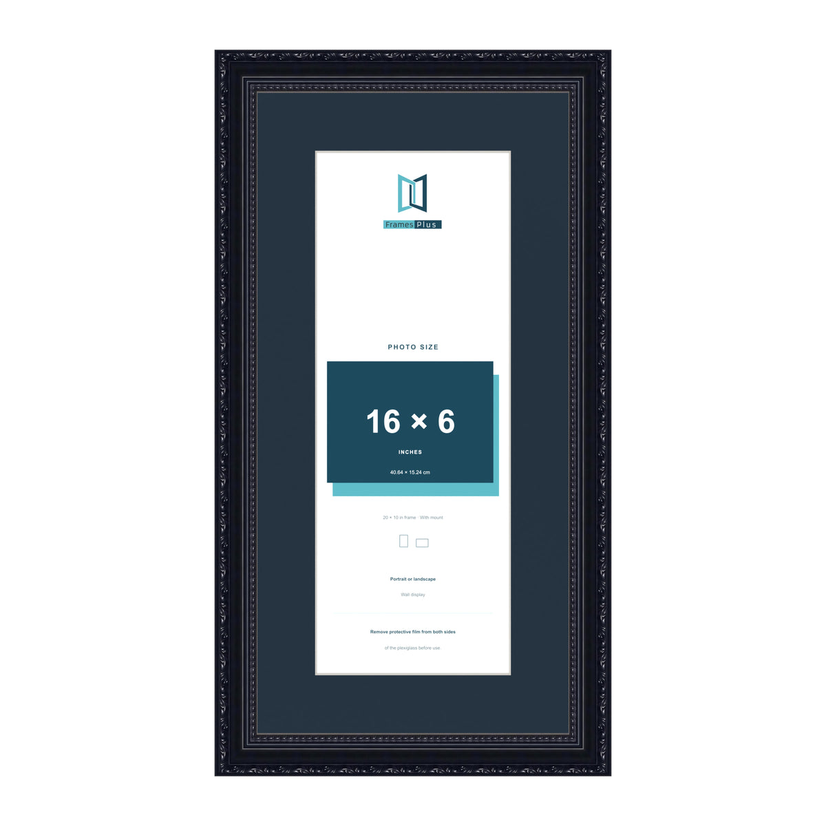 Louis Range Black Picture, Photo & Poster Frame with Pacific Blue Mount - 20x10" Frame for 16x6" Photo, Black