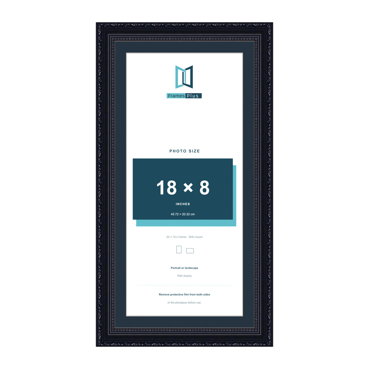 Louis Range Black Picture, Photo & Poster Frame with Pacific Blue Mount - 20x10" Frame for 18x8" Photo, Black