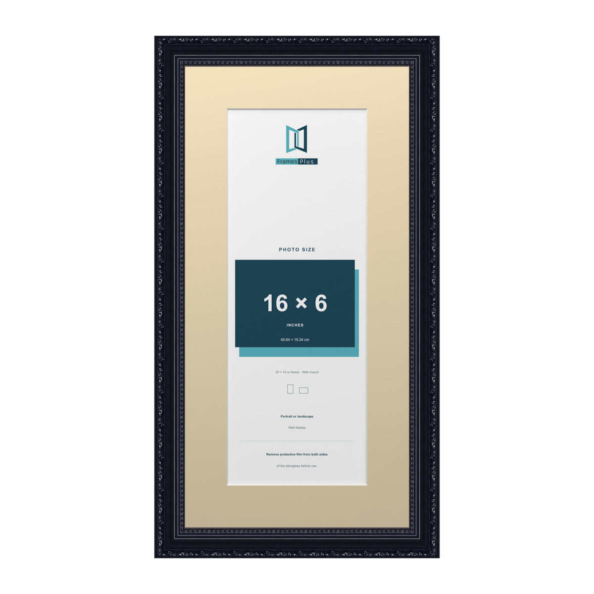 Louis Range Black Picture, Photo & Poster Frame with Ivory Mount - 20x10" Frame for 16x6" Photo, Black