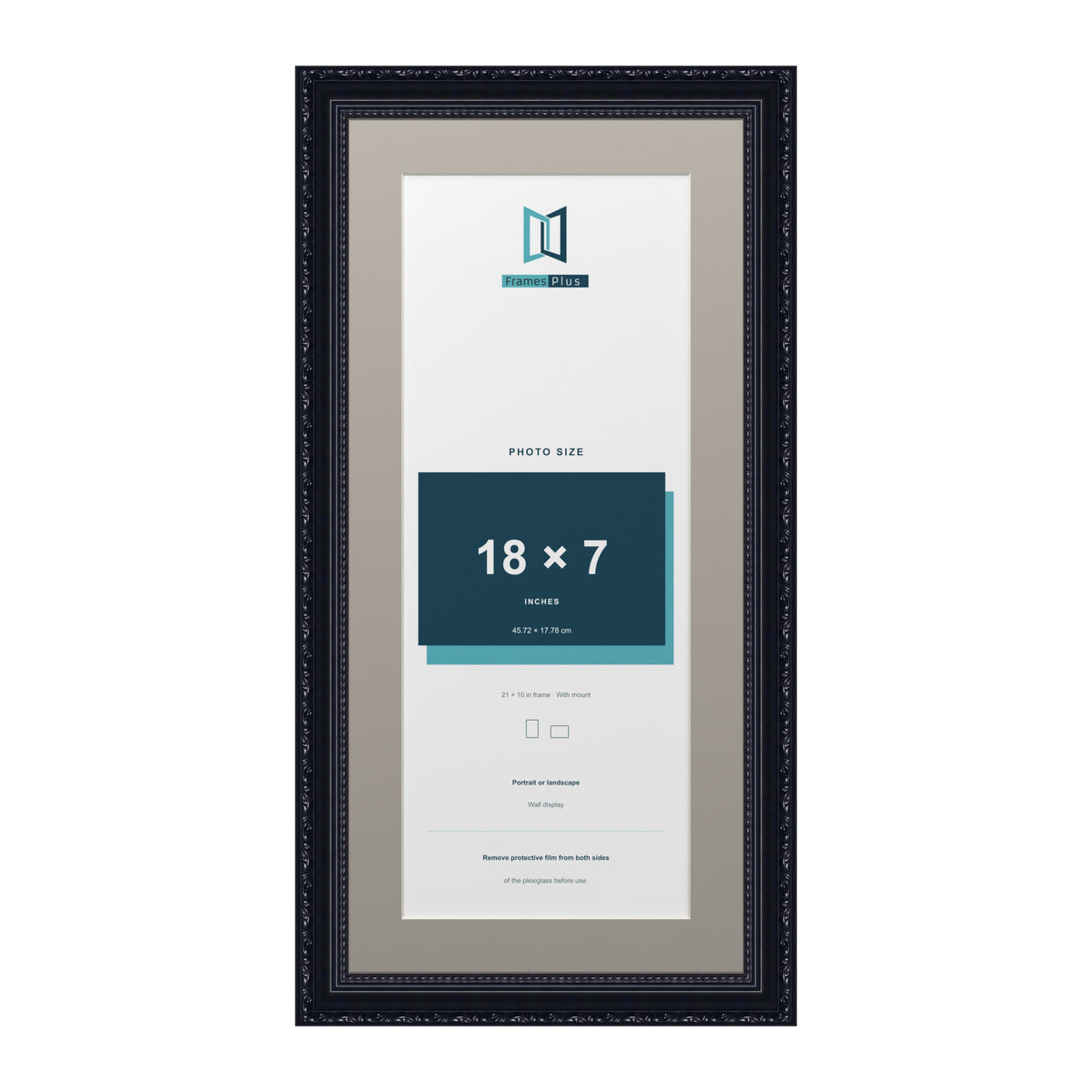 Louis Range Black Picture, Photo & Poster Frame with Dawn Grey Mount - 21x10" Frame for 18x7" Photo, Black