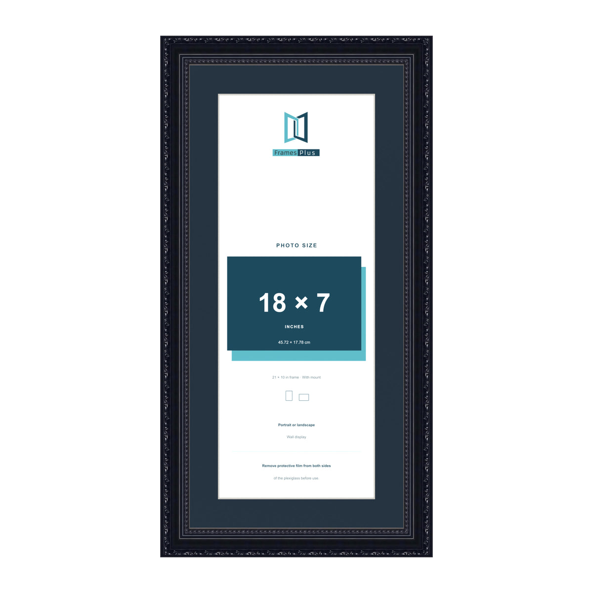 Louis Range Black Picture, Photo & Poster Frame with Pacific Blue Mount - 21x10" Frame for 18x7" Photo, Black