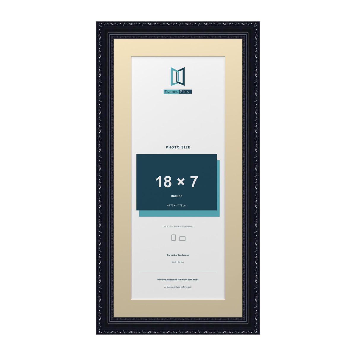Louis Range Black Picture, Photo & Poster Frame with Ivory Mount - 21x10" Frame for 18x7" Photo, Black