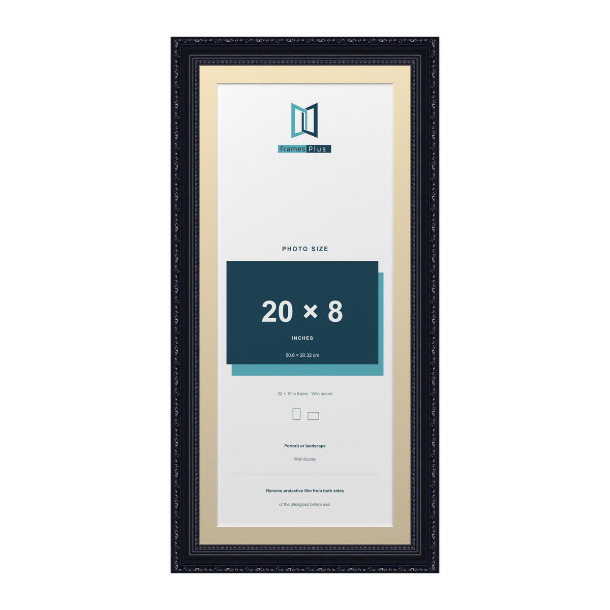 Louis Range Black Picture, Photo & Poster Frame with Ivory Mount - 22x10" Frame for 20x8" Photo, Black