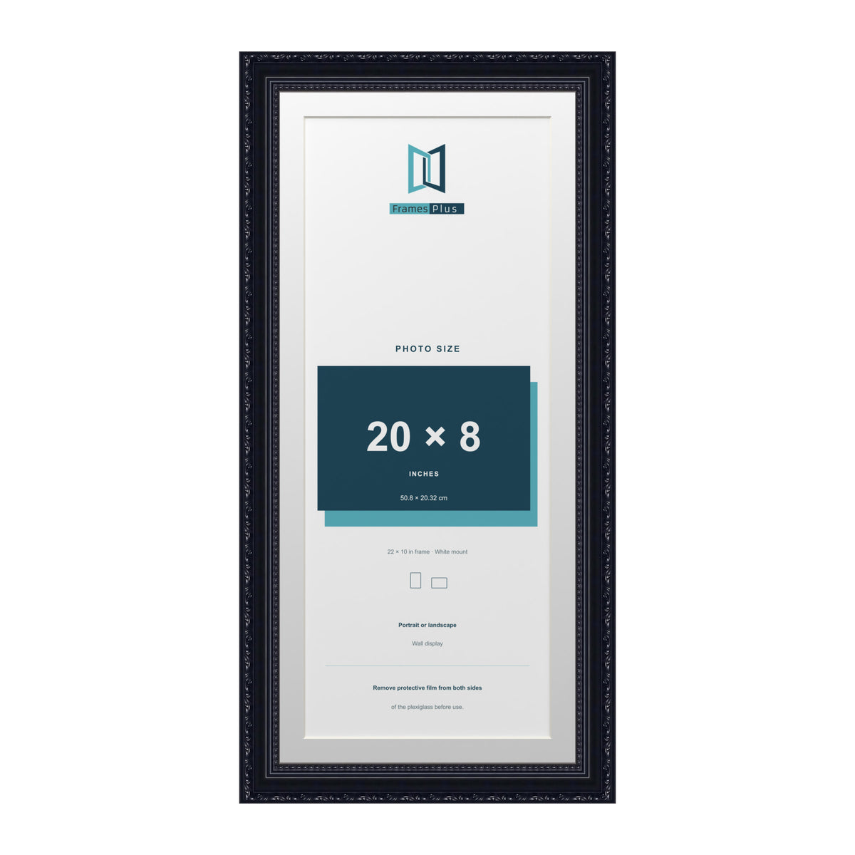 Louis Range Black Picture, Photo & Poster Frame with White Mount - 22x10" Frame for 20x8" Photo, Black