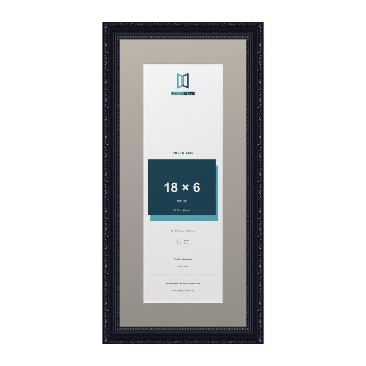 Louis Range Black Picture, Photo & Poster Frame with Dawn Grey Mount - 22x10" Frame for 18x6" Photo, Black