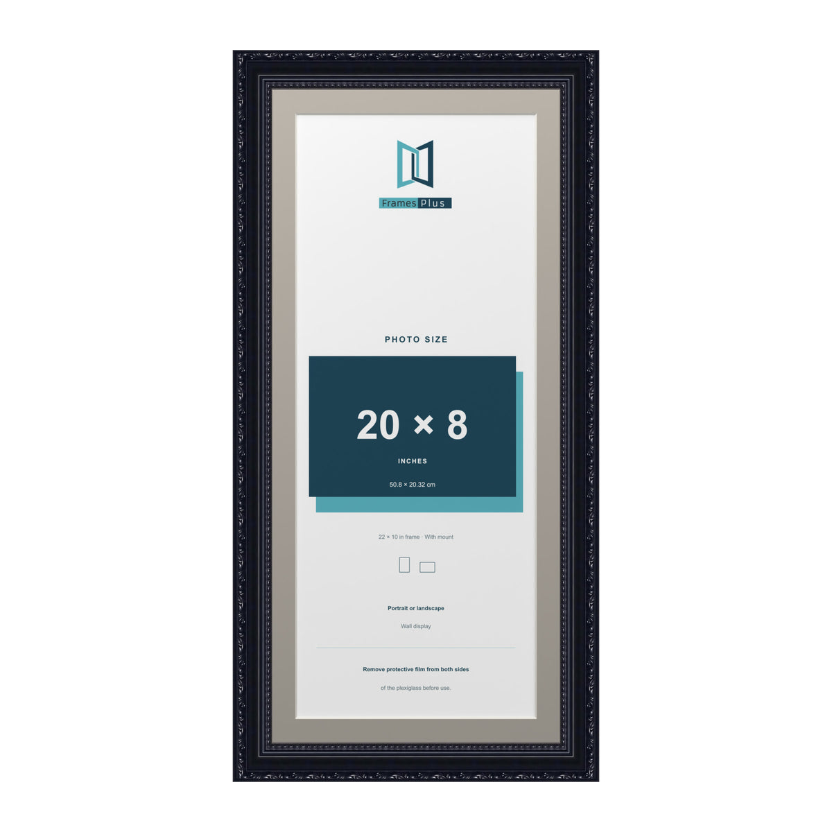 Louis Range Black Picture, Photo & Poster Frame with Dawn Grey Mount - 22x10" Frame for 20x8" Photo, Black
