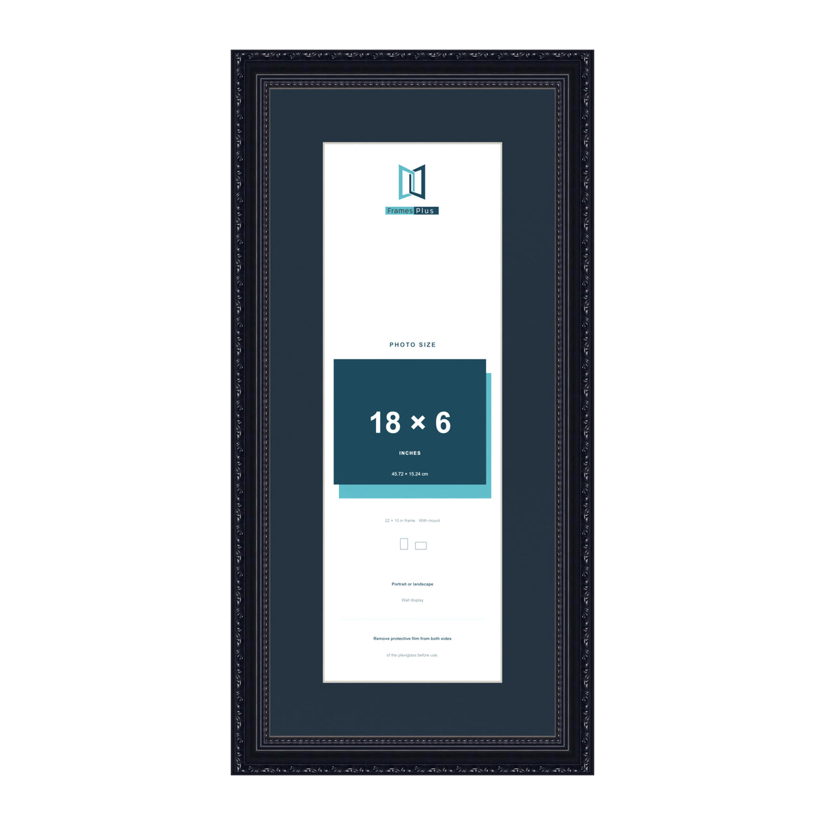 Louis Range Black Picture, Photo & Poster Frame with Pacific Blue Mount - 22x10" Frame for 18x6" Photo, Black