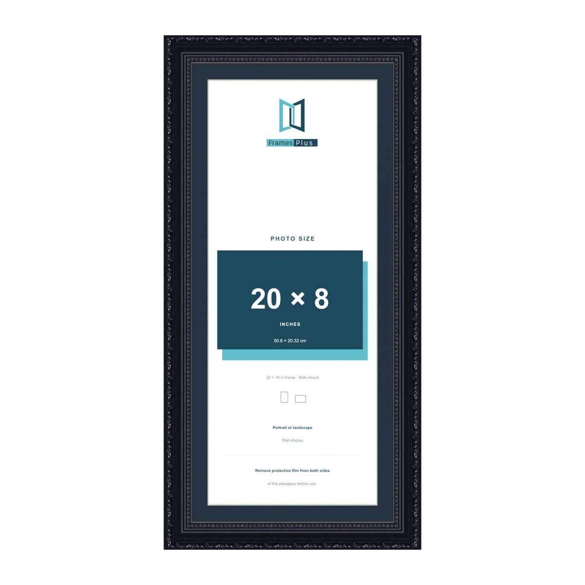 Louis Range Black Picture, Photo & Poster Frame with Pacific Blue Mount - 22x10" Frame for 20x8" Photo, Black