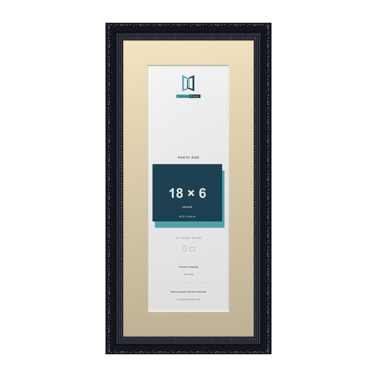 Louis Range Black Picture, Photo & Poster Frame with Ivory Mount - 22x10" Frame for 18x6" Photo, Black