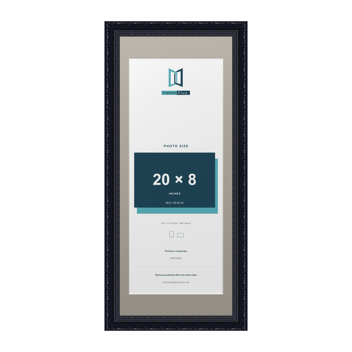 Louis Range Black Picture, Photo & Poster Frame with Dawn Grey Mount - 24x10" Frame for 20x8" Photo, Black