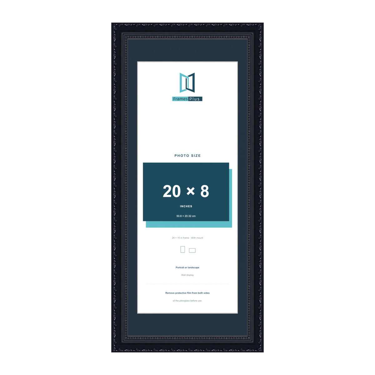 Louis Range Black Picture, Photo & Poster Frame with Pacific Blue Mount - 24x10" Frame for 20x8" Photo, Black