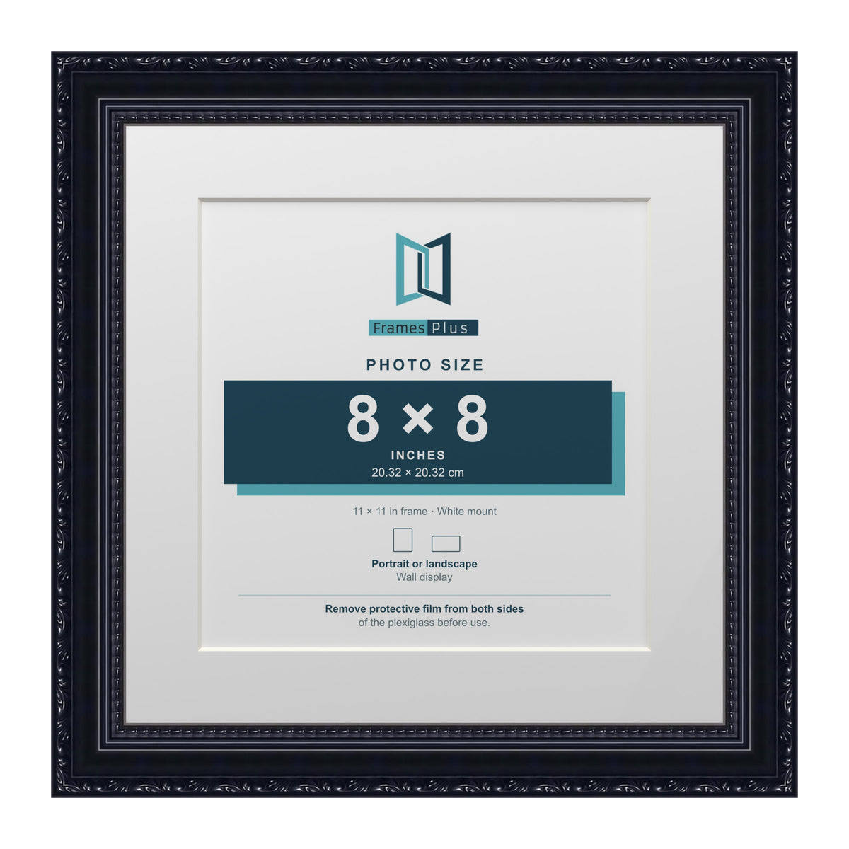 Louis Range Black Picture, Photo & Poster Frame with White Mount - 11x11" Frame for 8x8" Photo, Black