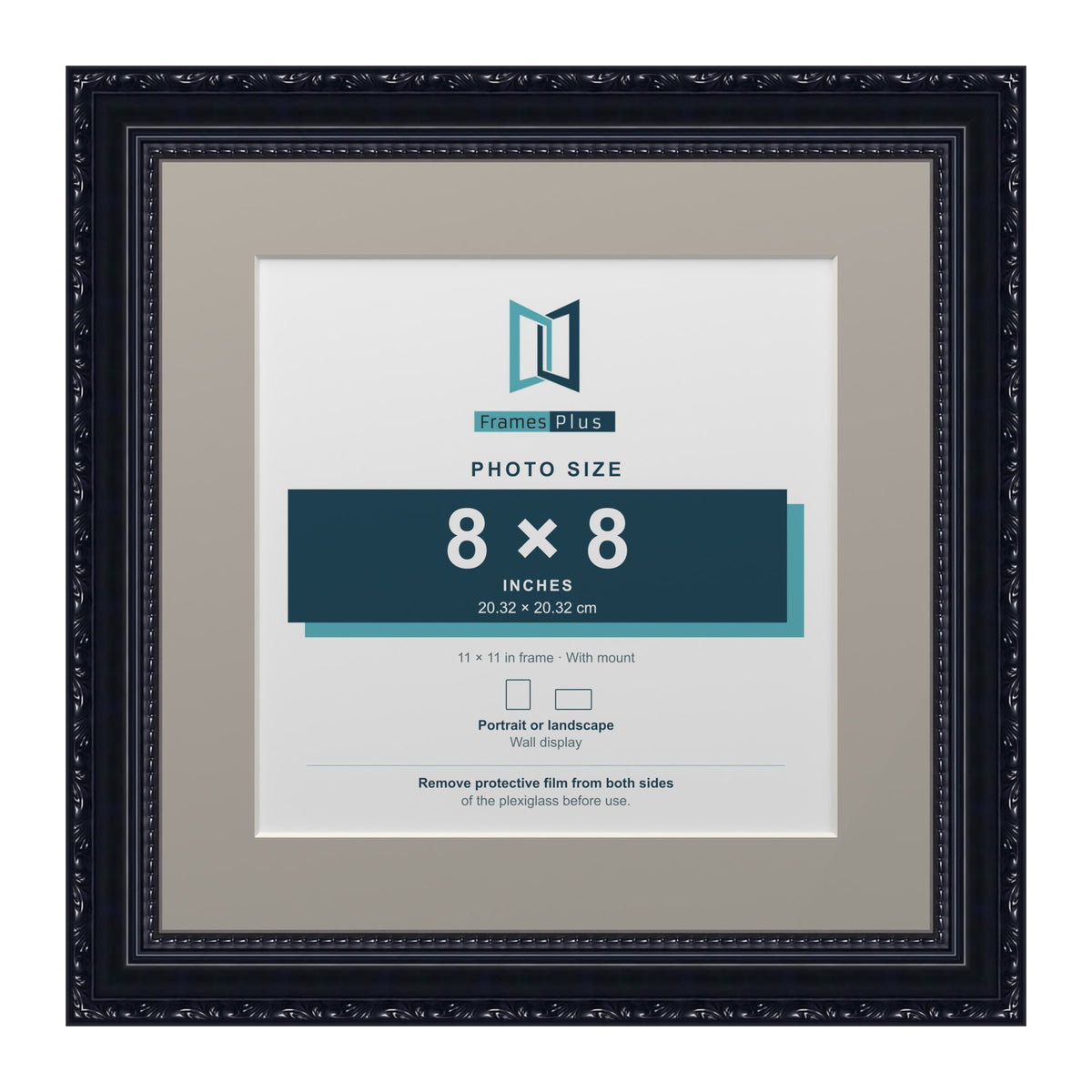 Louis Range Black Picture, Photo & Poster Frame with Dawn Grey Mount - 11x11" Frame for 8x8" Photo, Black